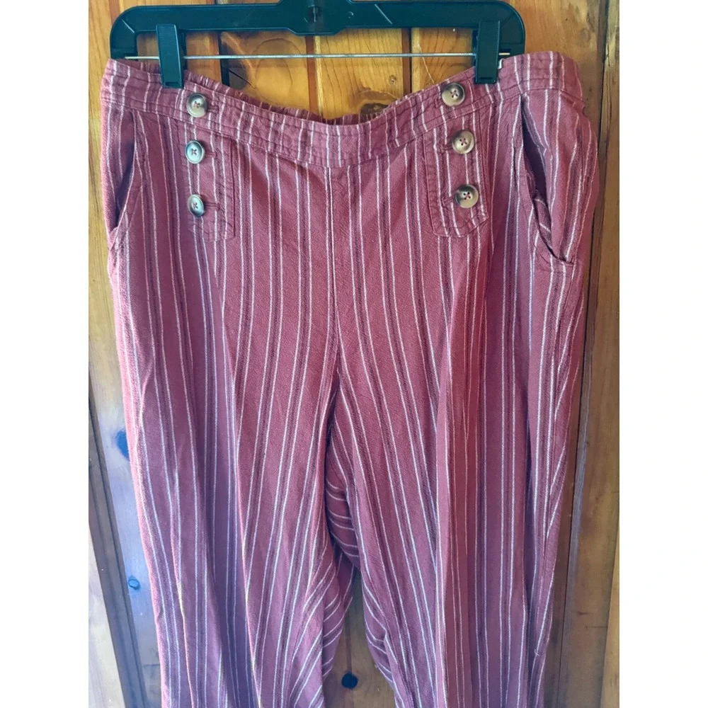 Maurice's Striped Sailor Pants‎ High Waist Button Accents Casual Size L